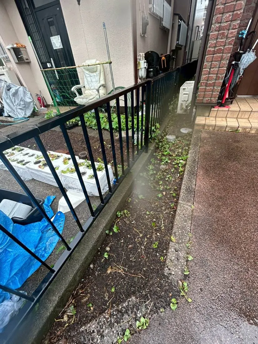 武蔵野市 通路脇の除草＋防草シート 施工前
